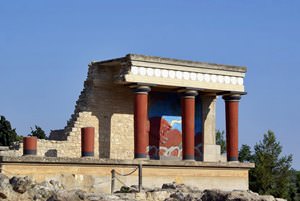The north entrance at the ruins of the Minoan Knossos Palace