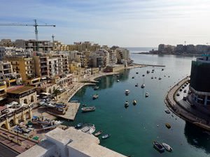 Spinola Bay, St Julians, Malta, from the pool deck of the Juliani Hotel