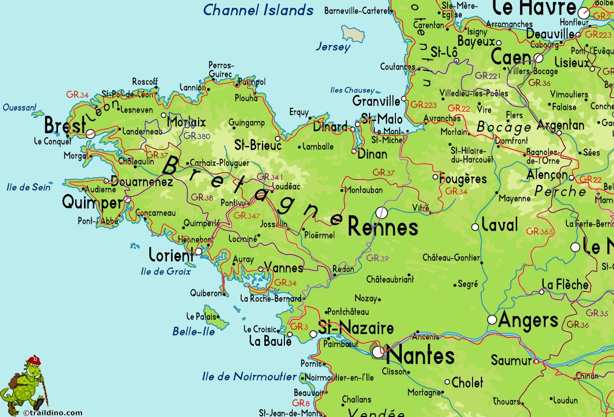 Cartes de Bretagne | Cartes typographiques détaillées de Bretagne