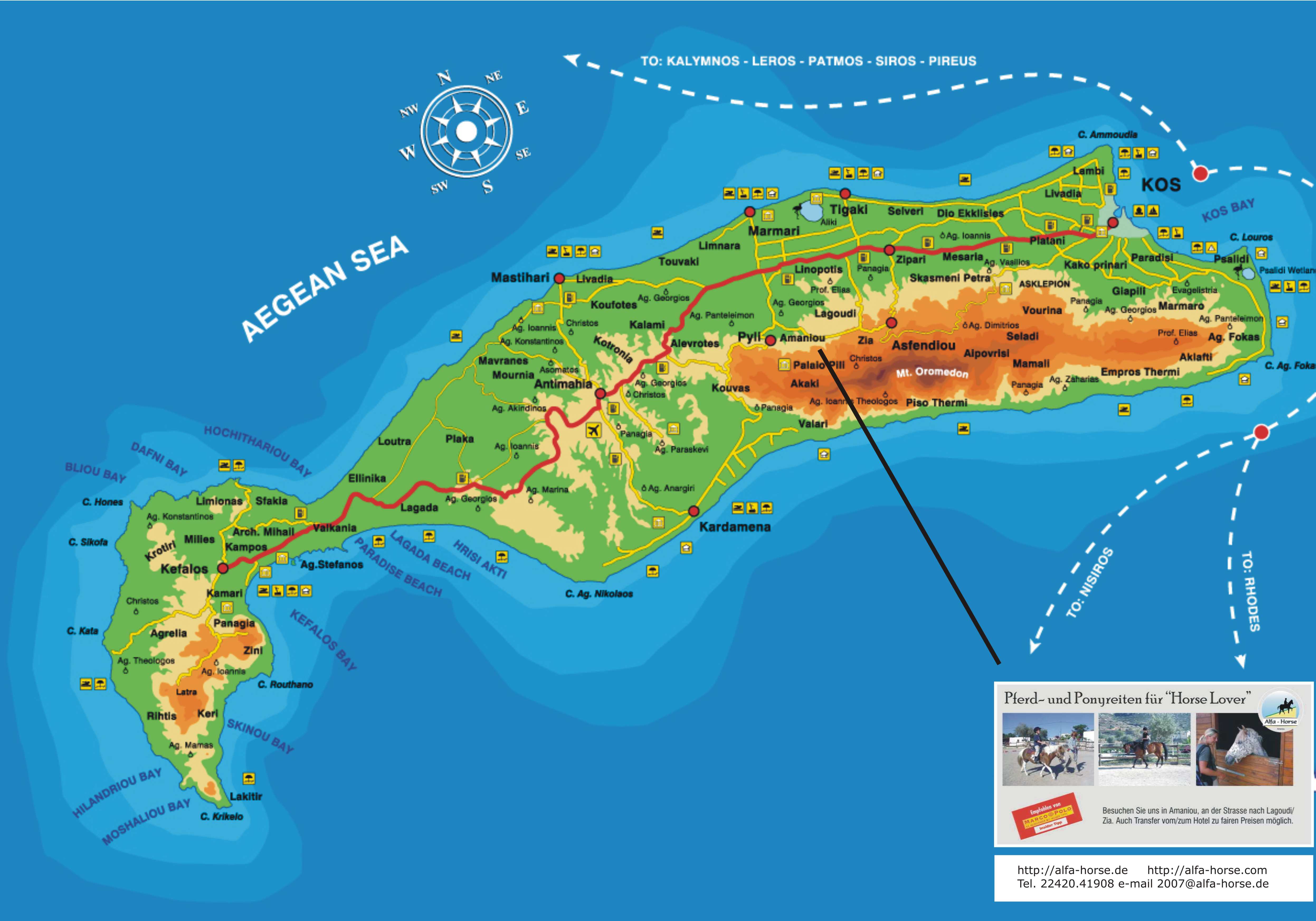 Stadtplan von Kos | Detaillierte gedruckte Karten von Kos, Griechenland
