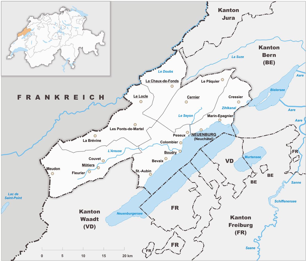 Mapas Detallados de Neuchatel para Descargar Gratis e Imprimir