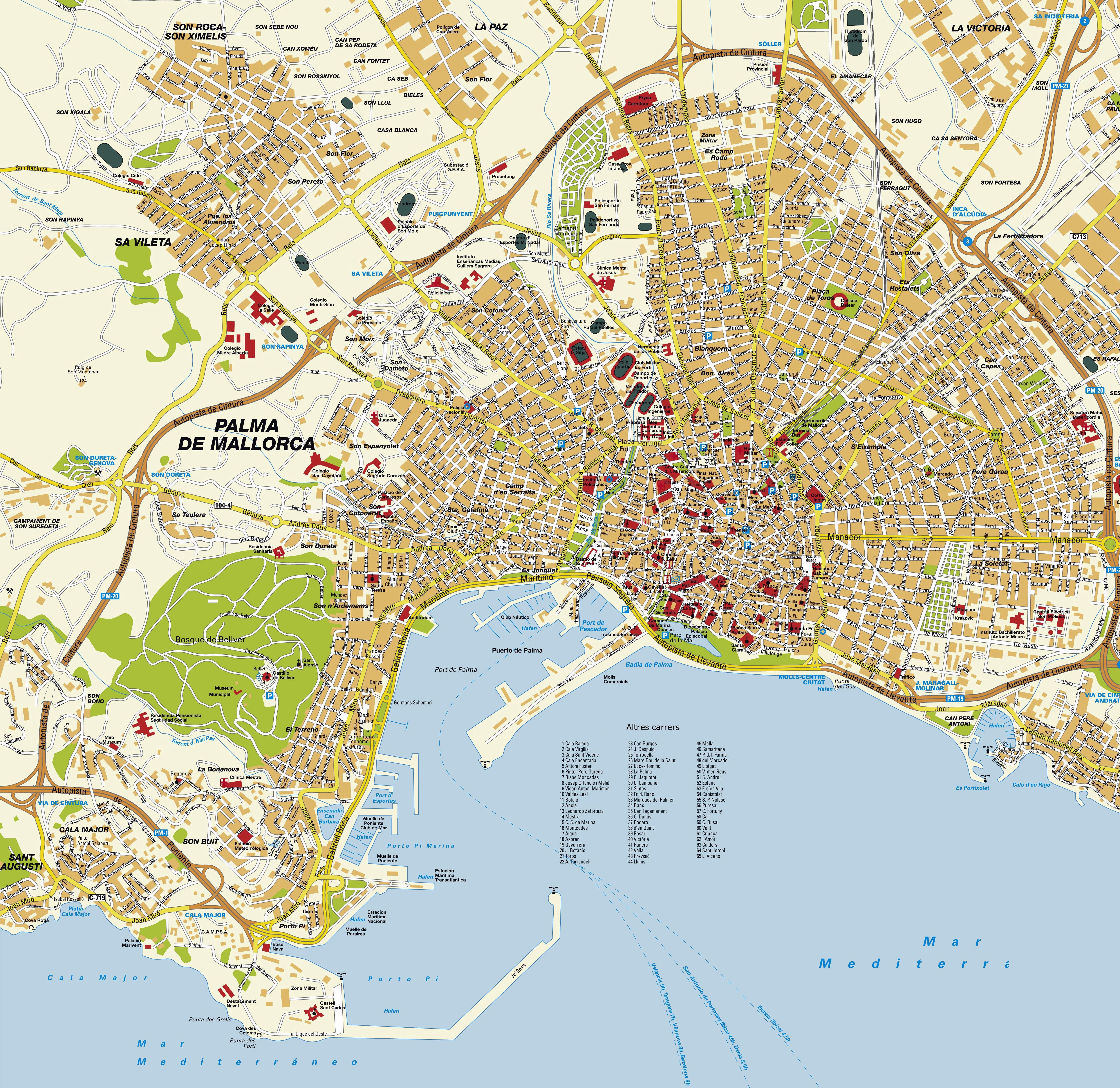 Stadtplan von Palma de Mallorca | Detaillierte gedruckte Karten von