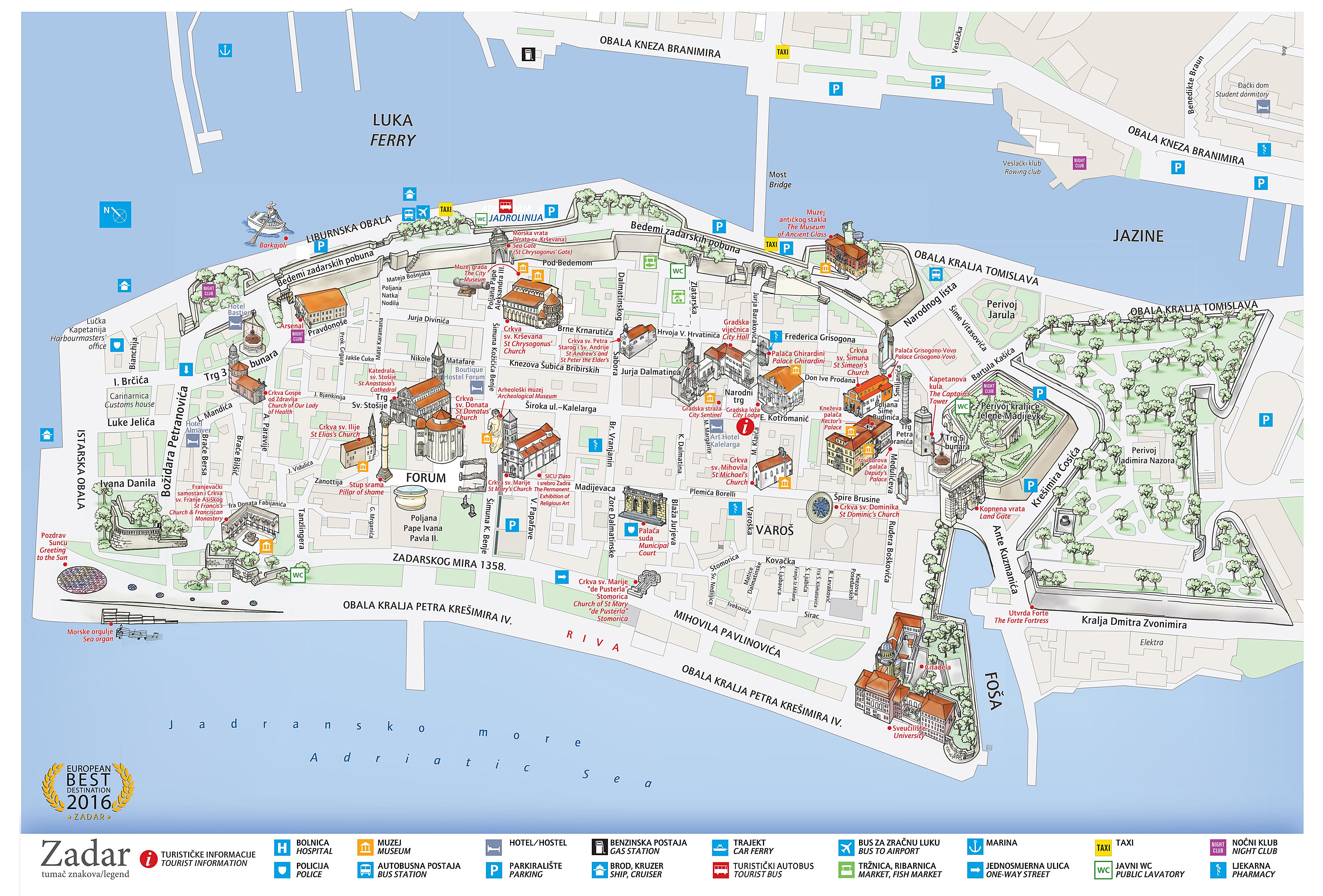 zadar mapa Large Zadar Maps for Free Download and Print | High Resolution and  zadar mapa