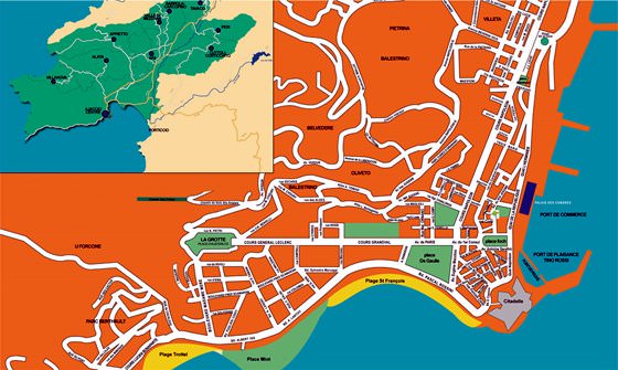 Gedetailleerde plattegrond van Ajaccio