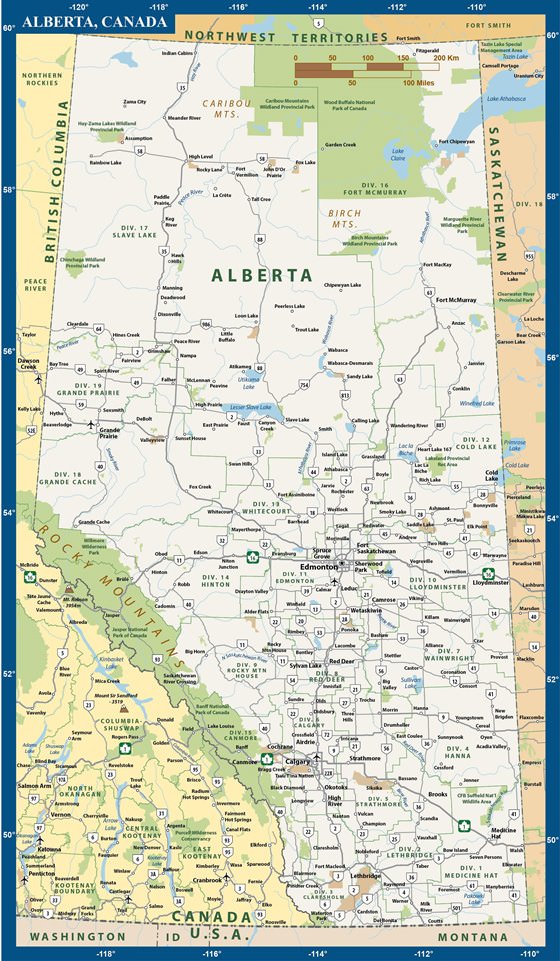 Подробная карта Альберты 2