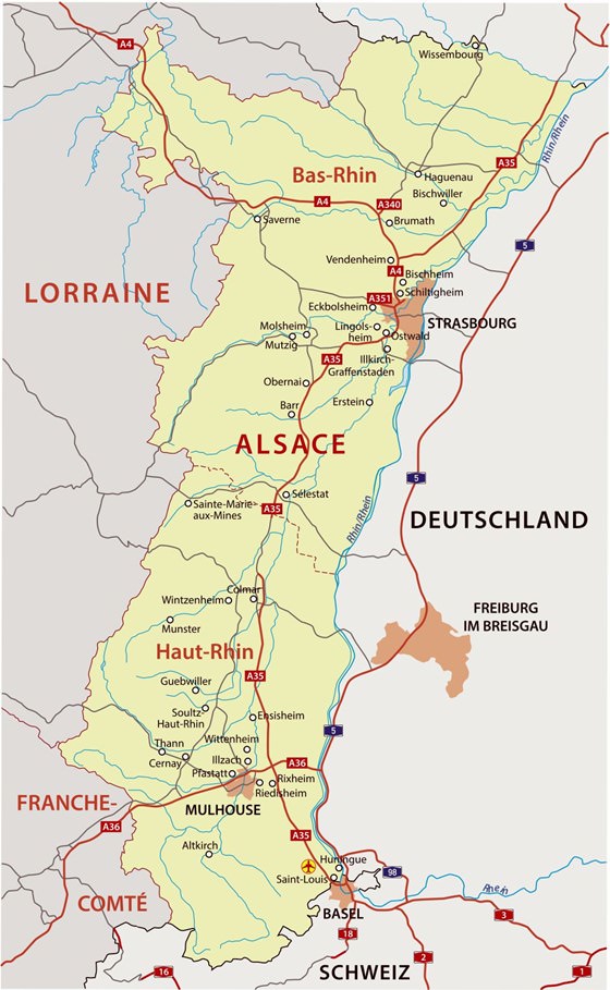 Mapa detallado de Alsacia 2