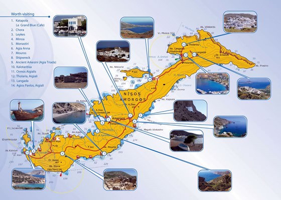 Detaillierte Karte von Amorgos Insel 2