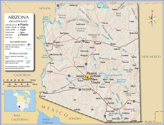 Детальная карта Аризоны 1