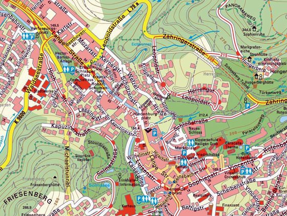 Gedetailleerde plattegrond van Baden-Baden