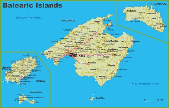 Детальная карта Балеарских островов 1