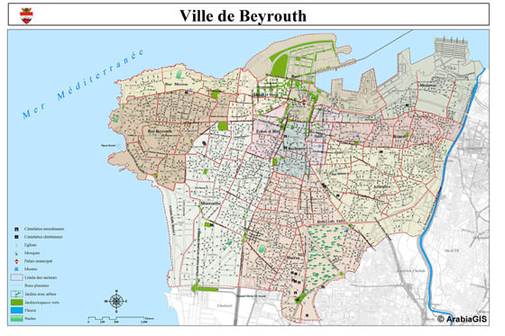 Gedetailleerde plattegrond van Beirut