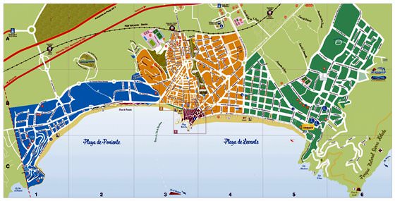 Gedetailleerde plattegrond van Benidorm