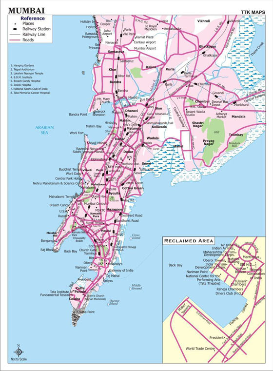 Gedetailleerde plattegrond van Bombay