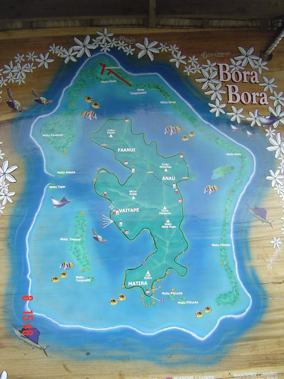 Große Karte von Bora Bora Insel 1