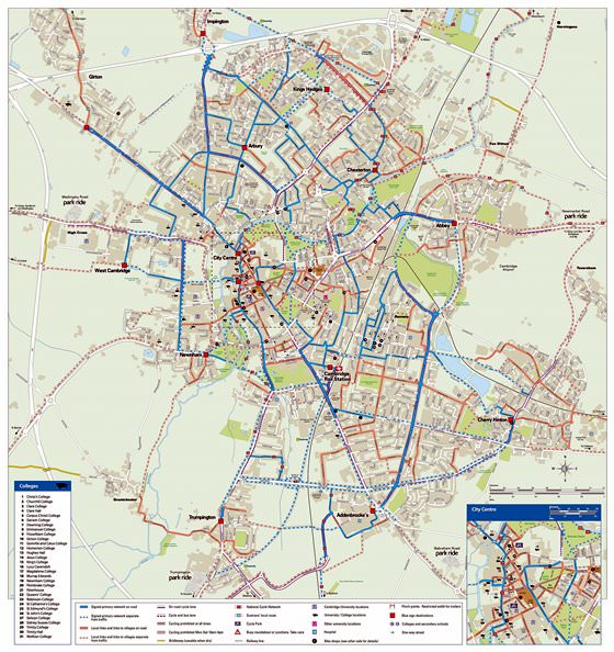 Gedetailleerde plattegrond van Cambridge 