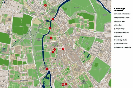 Detailed map of Cambridge 2