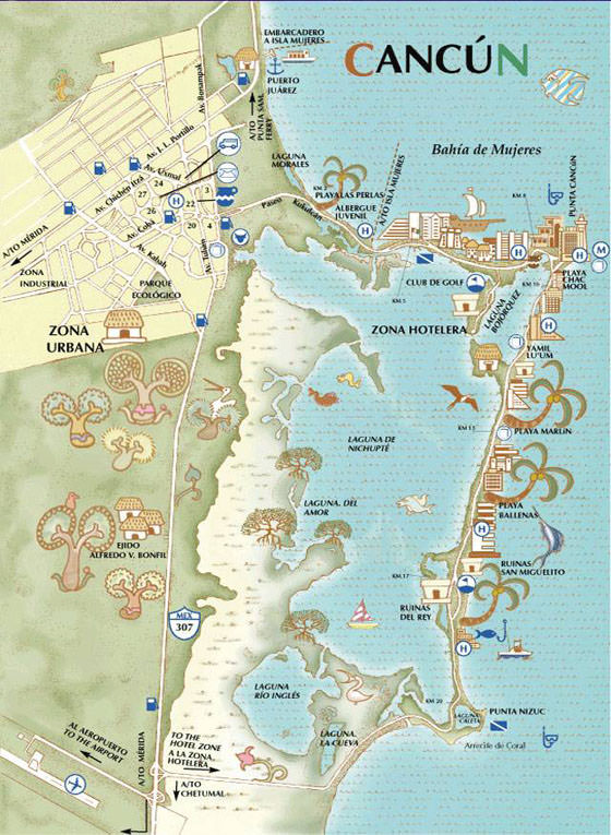 Mapa detallado de Cancún 2