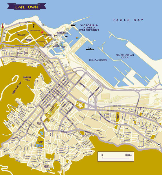 Gedetailleerde plattegrond van Kaapstad