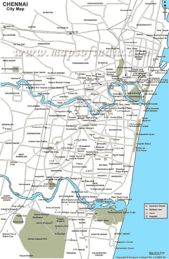 Hoge-resolutie kaart van Chennai