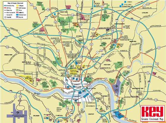 Gedetailleerde plattegrond van Cincinnati