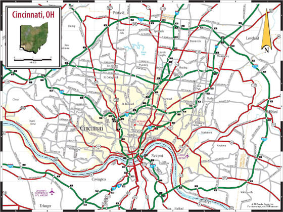 Hoge-resolutie kaart van Cincinnati