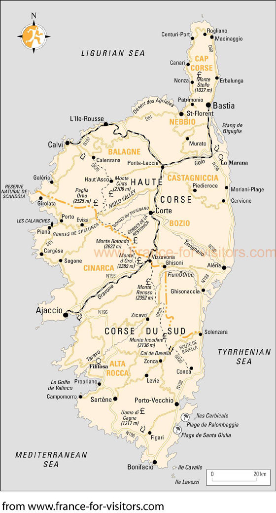Gedetailleerde plattegrond van Corsica
