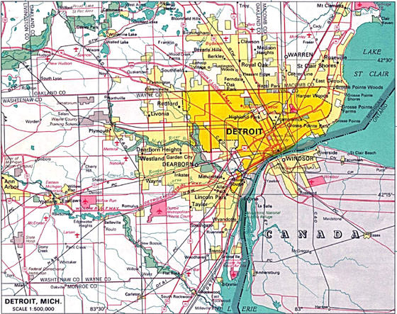 Gedetailleerde plattegrond van Detroit