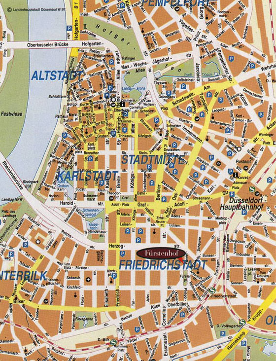 Gedetailleerde plattegrond van Dusseldorf