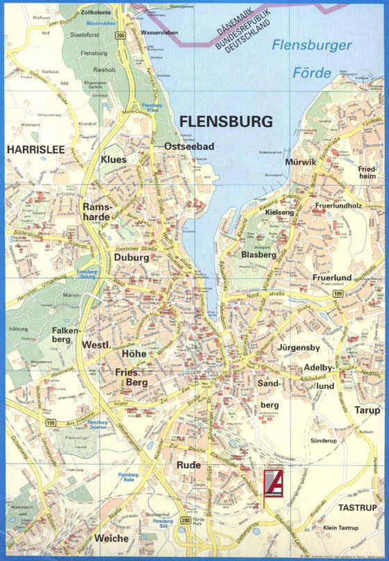 Gedetailleerde plattegrond van Flensburg