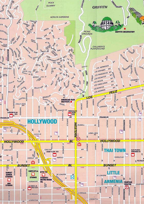 Stadtplan von Hollywood CA Detaillierte gedruckte Karten von Hollywood CA, Vereinigte Staaten