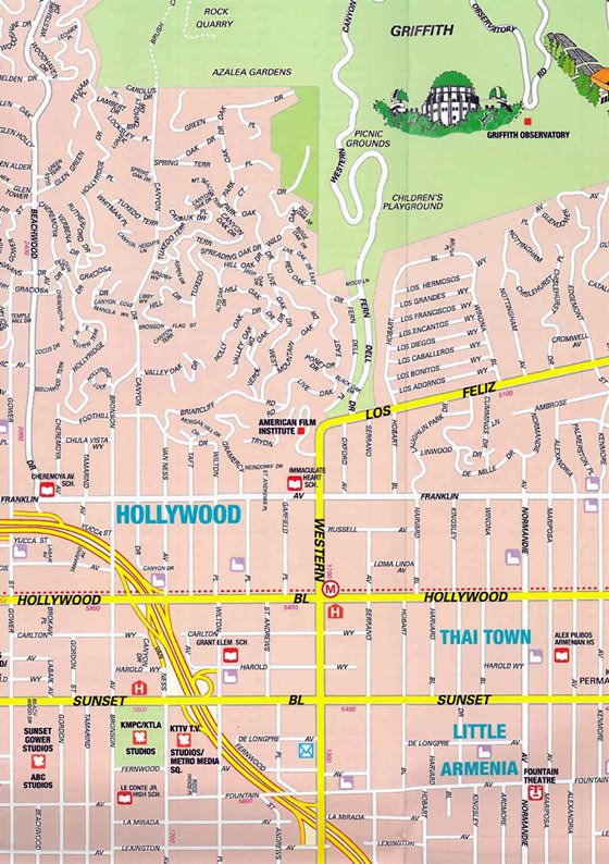 Gedetailleerde plattegrond van Hollywood CA