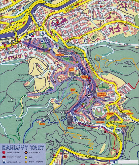 Gedetailleerde plattegrond van Karlovy Vary