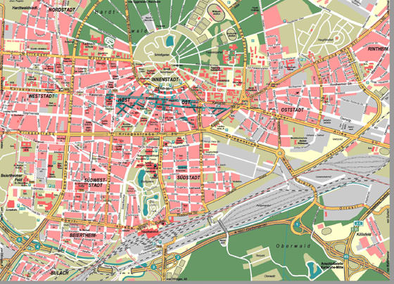 Gedetailleerde plattegrond van Karlsruhe