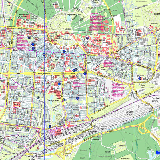 Hoge-resolutie kaart van Karlsruhe