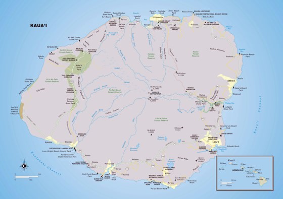 Large map of Kauai Island 1