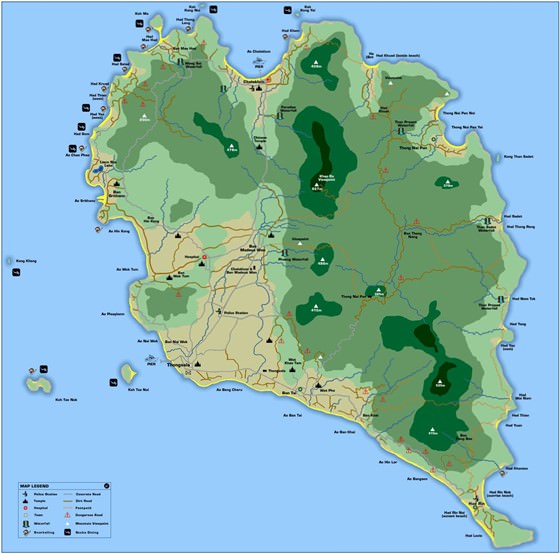 Large map of Ko Pha Ngan Island 1