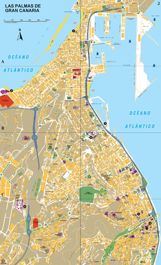 Gedetailleerde plattegrond van Las Palmas de Gran Canaria