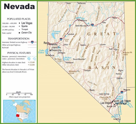 Подробная карта Невады 2