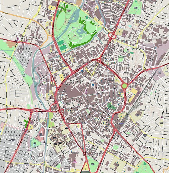 Gedetailleerde plattegrond van Leicester