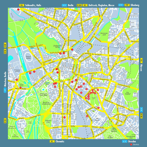Gedetailleerde plattegrond van Leipzig