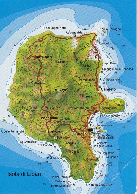 Detaillierte Karte von Lipari Insel 2