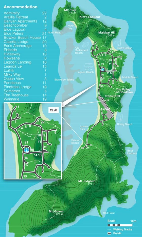 Подробная карта острова Лорд Хоу 2
