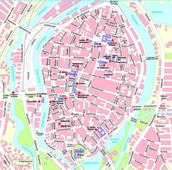 Gedetailleerde plattegrond van Lubeck