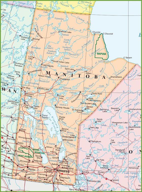 Детальная карта Манитобы 1