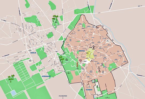 Gedetailleerde plattegrond van Marrakech