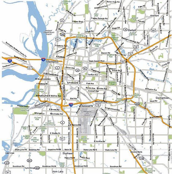 Hoge-resolutie kaart van Memphis