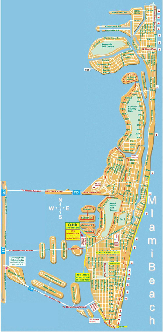 High-resolution map of Miami Beach for print or download
