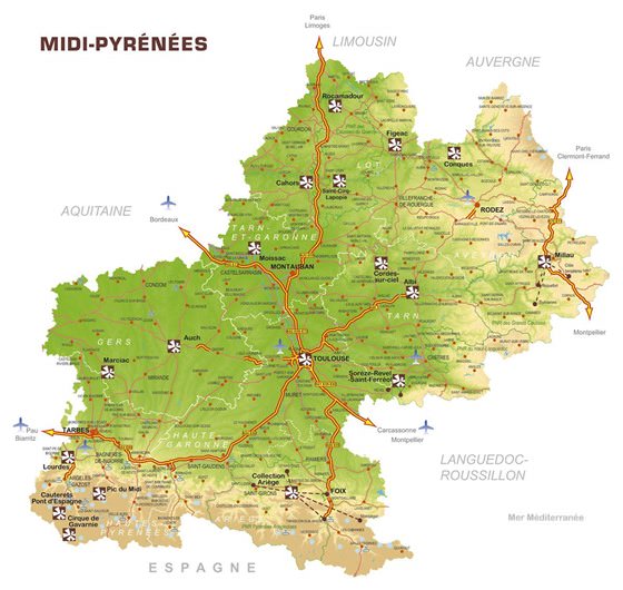 Подробная карта Миди-Пиренеев 2