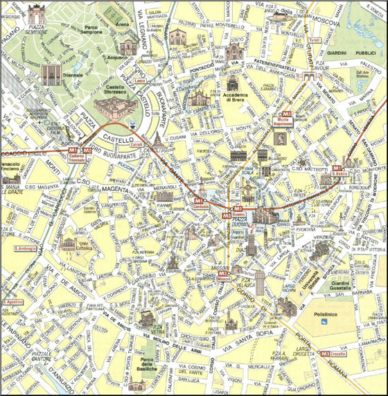 Gedetailleerde plattegrond van Milaan