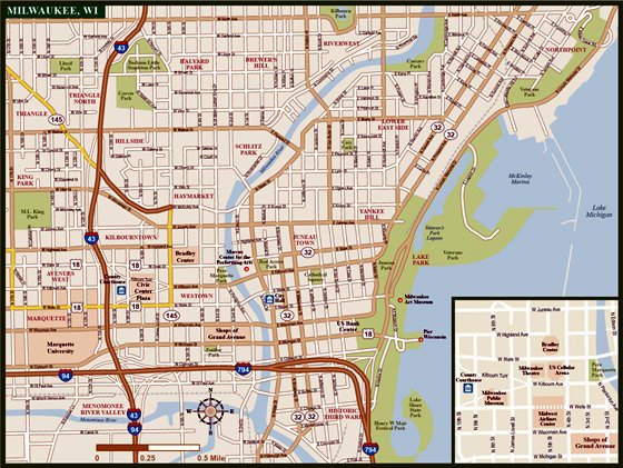 Gedetailleerde plattegrond van Milwaukee